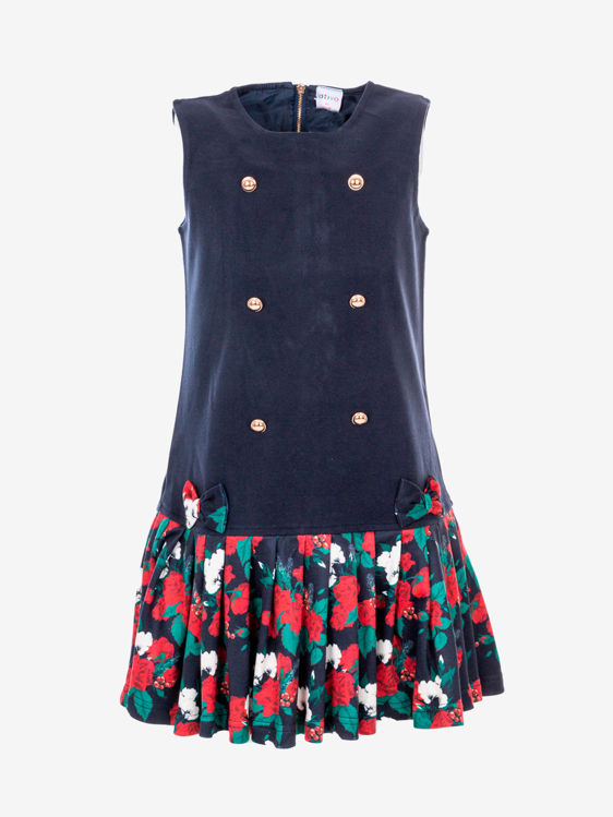 Picture of ND0164 FLOWERY WITH BOW ON THE SIDES  DRESS OLD ROSE/NAVY